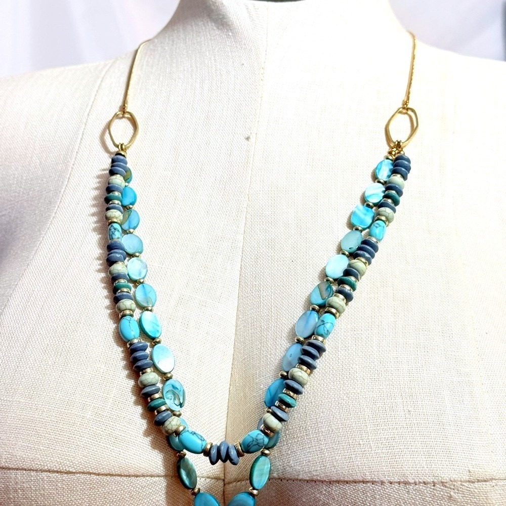 Turquoise‎ Blue Beaded Double-Strand Necklace - 46" can be shortened to 16"